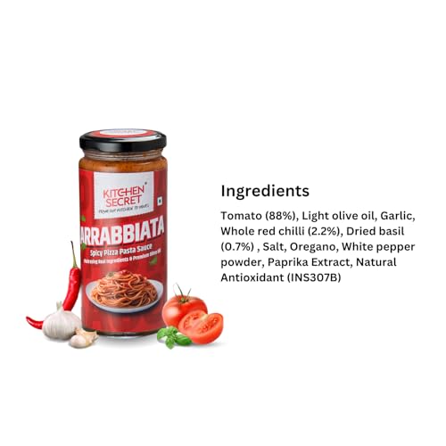 Image of Kitchen Secret Arrabbiata Spicy Red Pizza Pasta Sauce 390g - For Pasta, Spaghetti, Pizza, Sandwiches, Wraps, Quality Ingredients, No Preservatives, Taste of Italy (Pack of 1)