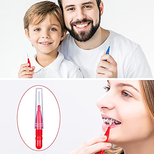 Image of Patelai 50 Counts Braces Brush for Cleaner Interdental Brush Toothpick Dental Tooth Flossing Head Oral Dental Hygiene Flosser Toothpick Cleaners Tooth Cleaning Tool(Red, Blue)