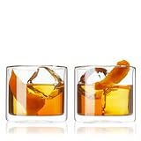 Viski Double Walled Old Fashioned Glasses - Insulated Borosilicate Glass Tumblers - Glass Cups for Bourbon, Whiskey, Scotch, Brandy, and Cocktails - 7 oz, Set of 2
