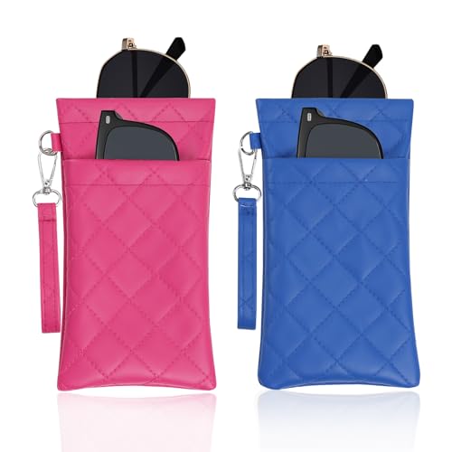 FlyingMage Capa dupla macia para óculos de sol para mulheres e homens, bolsa de óculos de sol, Azul safira + rosa, tamanho �nico