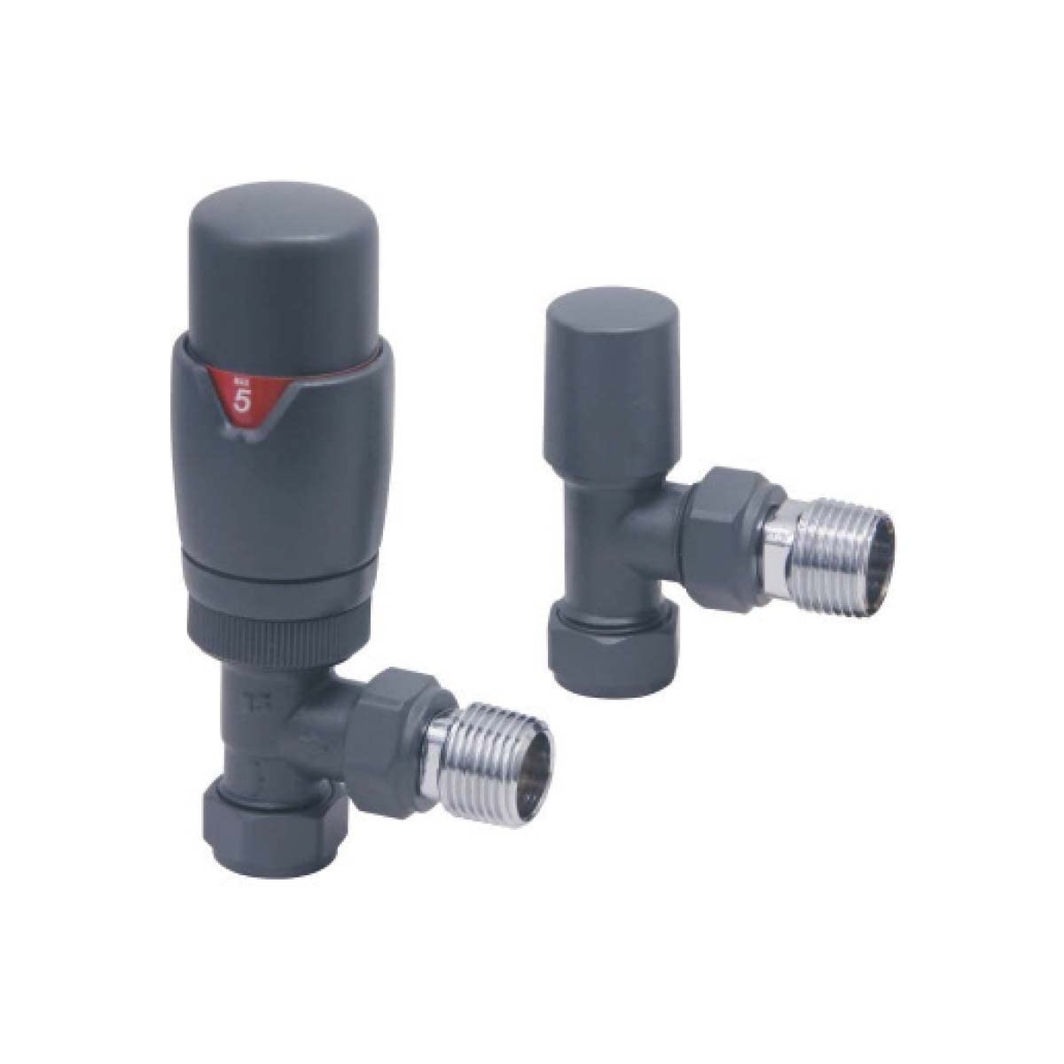 Anthracite Grey Anthracite Angled Thermostatic Radiator Valves - Energy Saving