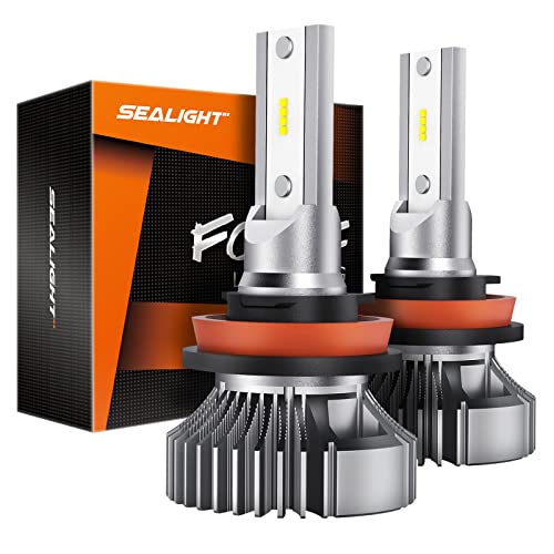SEALIGHT H11 H8 H9 LED Bulbs LED Fog Lights Bulb, 6000k 400% Much Brighter, 16 LED Chips H11 LED Light Bulb Conversion Kit for Car, 50,000+ Hour Lifespan, IP67 Waterproof, Pack of 2