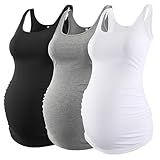 Liu & Qu Maternity Tank Tops Rib Side-Shirred Sleeveless Pregnancy Basic Shirt 3-Pack