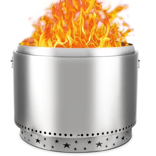 Garvee 27 Inch Stainless Steel Smokeless Fire Pit, Outdoor Portable Smokeless Firepit, Low Smoke Firepit for Backyard Patio Garden Picnic Camping Bonfire