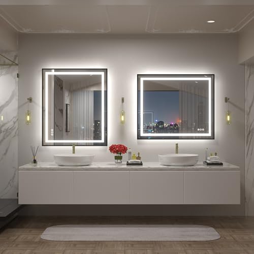 Image of 30x36 LED Lighted Bathroom Mirror, Dimmable Black Framed Vanity Mirror with Lights, Backlit and Front Lighted Mirror for Wall, Anti-Fog, ETL Listed(Horizontal /Vertical)