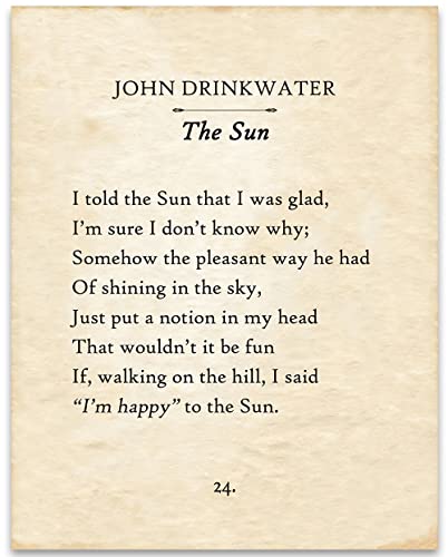 John Drinkwater - The Sun - 11x14 Unframed Typography Book Page Print - Makes a Great Decor and Gift for People Who are Into Poetry Under $15