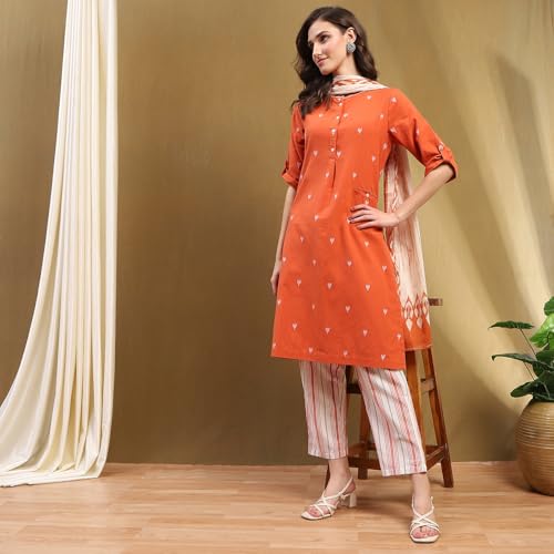 Image of BIBA Women Cotton Kurta Set,Pant,Stole