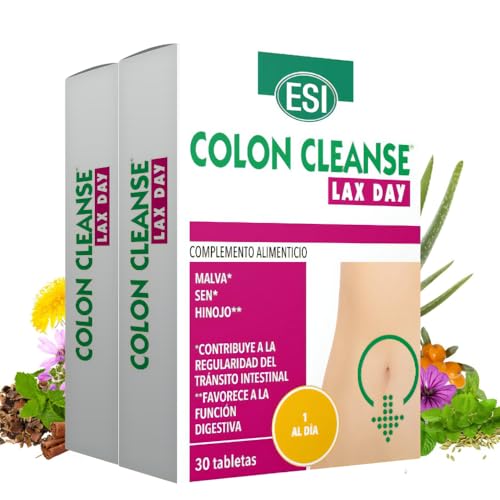 Colon Cleanse Lax Day de ESI | Complemento alimenticio en tabletas para el tránsito intestinal | Con aloe vera, sen, cáscara sagrada y malva