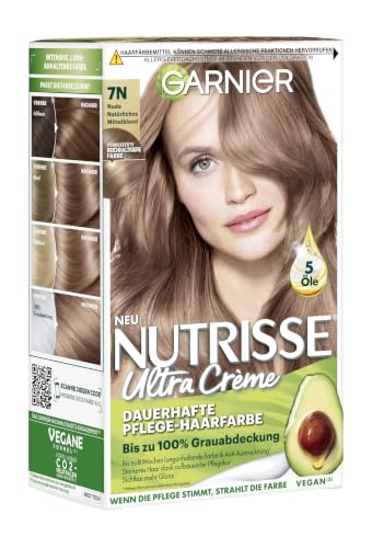 Garnier, Nutrisse 7N - Colorazione permanente per capelli biondo naturale, con tre oli nutrienti, confezione da 3 pezzi