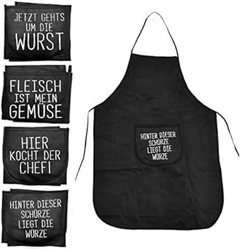 2-delige set grappige cadeaus voor heren en dames, nieuwe grillschort, spierkeukenschort, verstelbaar, waterdicht keukenschort voor Kerstmis, BBQ, feest, volwassenen, koppels, ca. 53 cm