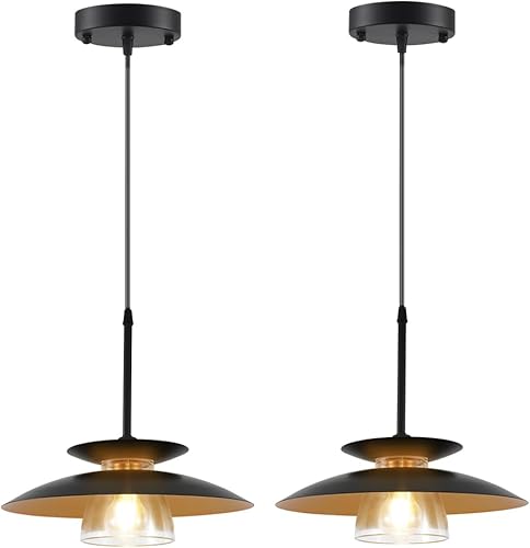 Lámpara colgante industrial negra de granja, lámpara colgante con pantalla de cristal, luces colgantes para isla de cocina, comedor, pasillo, bar (2)