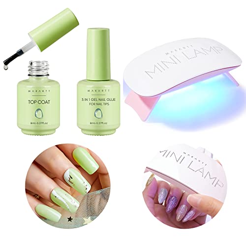 Makartt Uv Led Nail Lamp, Mini Uv Light For Gel Nails Bundle Gel Nail Glue And Gel Top Coat Kit, Base Gel And No-Wipe Top Coat #TOP5