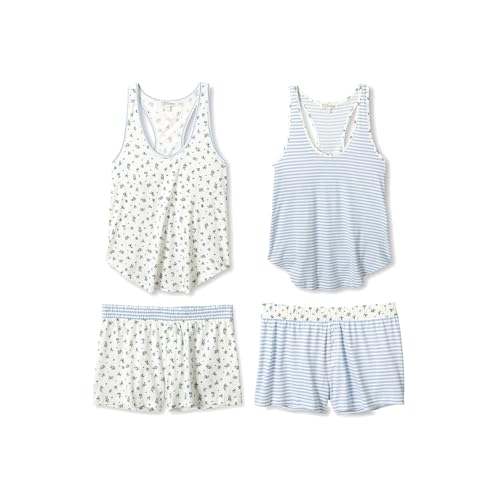P.J. Salvage Women's Mix and Match Tank Top and Shorts Pajama Sleep Set, Blue Dream, Large