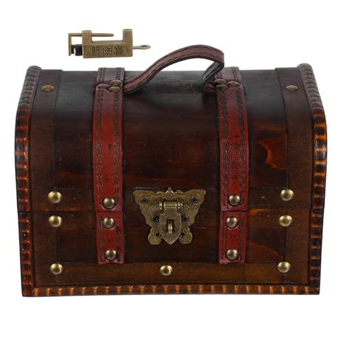 Ipetboom Cofre Pirata Vintage de Madera con Cerradura Caja Decorativa para Joyas y Recuerdos Retro Marrón Regalo Original y Seguro