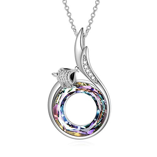 AOBOCO Fox Necklace Sterling Silver Women Necklace Fox Tail Pendant with Circle Crystals from Austria, Fine Anniversary Birthday Fox Jewelry Gifts for Women Daughter Girlfriend Wife Mom Niece(Purple)