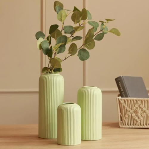 Image of KREATIVE ART'S Green Flower Vase for Home Decoration, Ceramic Vases for Home Decor, Home Decor Items for Living Room, (Light Green Vases -Set of 3 pcs)