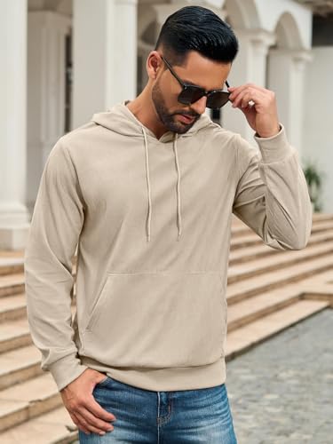 Auxo Mens Hoodies Pullover Corduroy Drawstring Long Sleeve Casual Lightweight Hooded Sweatshirt with Kanga Pocket3