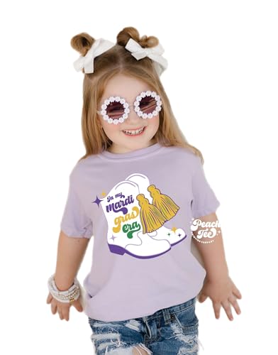 Youth Girls Mardi Gras T-shirt, Majorette Marching Boot T-shirt, Girls Mardi Gras Apparel Graphic Tee Purple