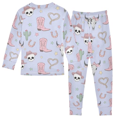 Pajama Sets Long Sleeve Cowboy Skulls Boots Stars Soft Comfy Sleepwear 2 Piece PJS 3-8T3