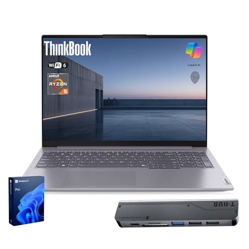 Lenovo ThinkBook 16 Gen 7 ビジネスノートパソコン、16インチ FHD+、AMD Ryzen 5 7533HS、32GB DDR5、2TB SSD、Wi-Fi 6、HDMI、指紋、SDカードリーダー、プライバシーシャッター付きHDウ