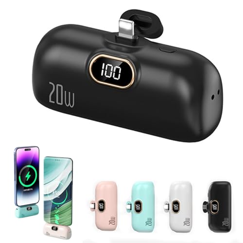 Mini Portable Charger Power Bank for Phone, Small Portable Charger for iPhone, Upgraded 3000/5000/10000 Mah Fast Charging, Compatible with All Types Phone (black,10000mA,for Lightning interface)