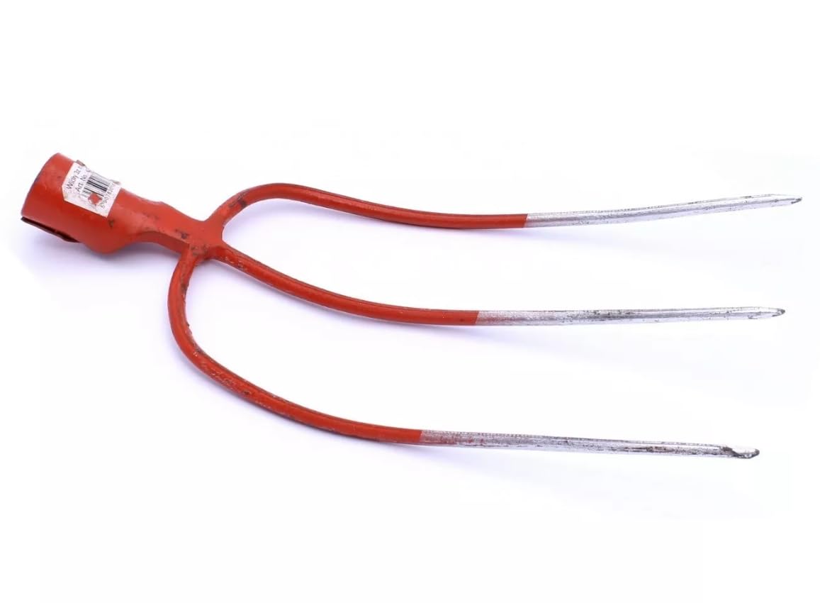 Steel Hay Fork Head, 3-Prong, 40 cm Length, 0.58 kg, Red