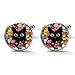 Black Cat Floral Garden Pattern Cufflinks for Men, Shirt Cuff Links Set of 2, Adult Gifts, Fashion Accessories for Business Wedding Party 2.0cm