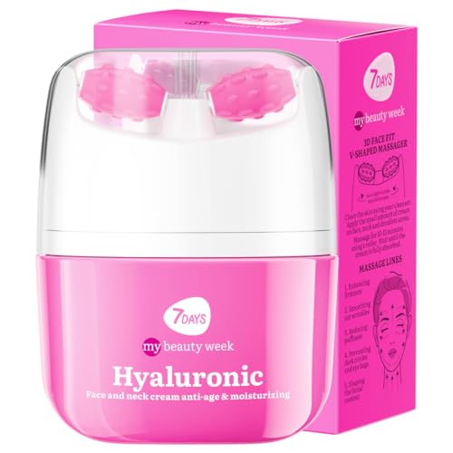 7DAYS Crema Facial y de Cuello Coreana con Ácido Hialurónico, 40 ml | Vitamina C, Rodillo de Masaje, Gel Hidratante, Efecto Lifting, Piel Rellena, para la Papada