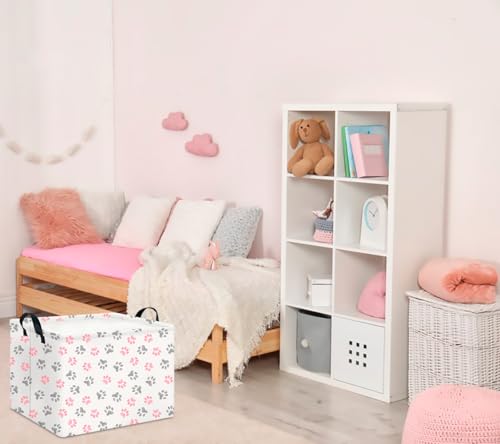 Image of CLOCOR Rectangular Storage Basket Empty,Gift Basket,Waterproof Storage Bin with Handles,Room Decor(Pink Paw)