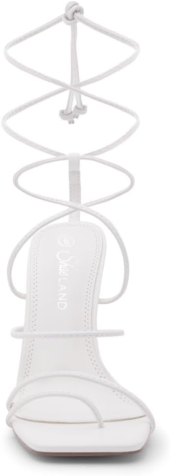 Shoe Land SL-Finely Women's Lace-Up Heels, Square Open Toe Ankle Wrap Tie-Up Heeled Sandals, 4-Inch Stiletto Strappy Dress Sandals for Party, Wedding, and Prom - Image 3