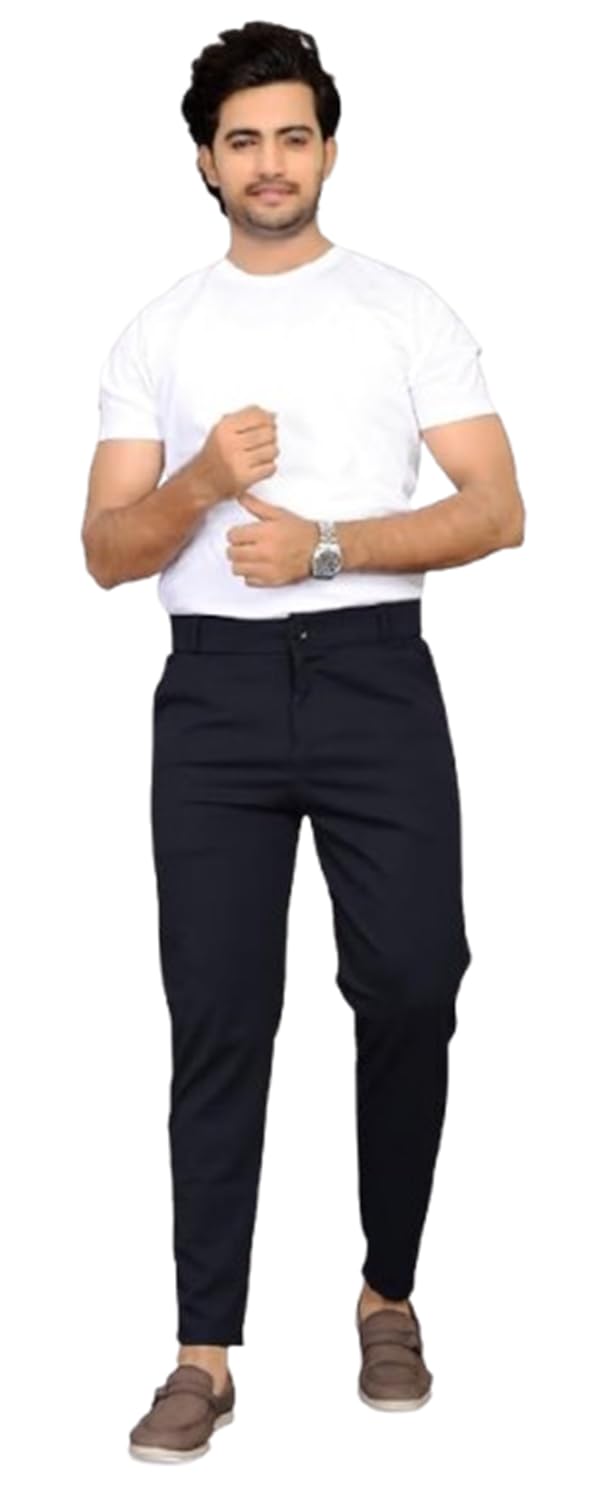 VISHWAKARMA Textile Men's Black Lycra Stretch Formal Trousers | Slim Fit Solid Office Pants | Comfortable Business Casual Wear for Office, Meetings & Daily Use | Size 34-image-31