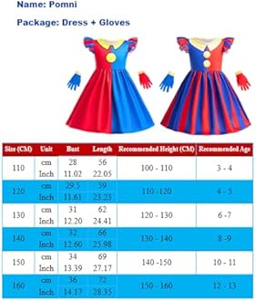 Pomni Clown Dresses for Girls, Kids The Amazing Digital Circus Cosplay Dress with Gloves for Halloween Carnival Birthday Party