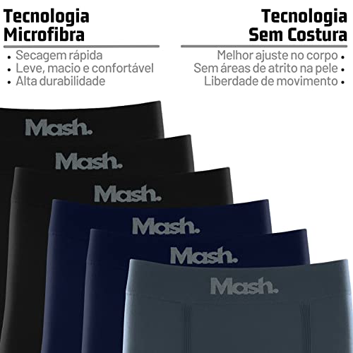 MASH 6 Cueca Mash Cueca Boxer Microfibra Cueca Sem Costura Cueca Box Masculina, 2 Azul Marinho - 1 C