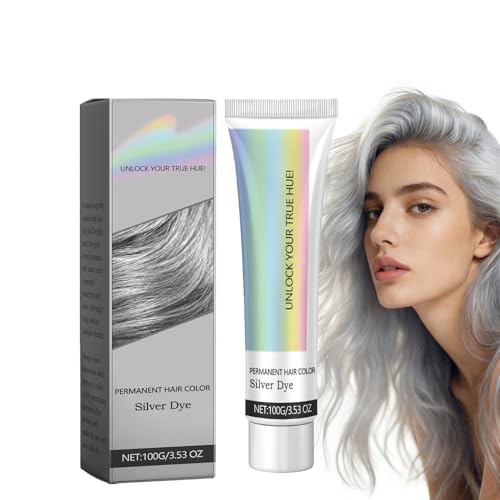 Tinte para el cabello de plata, 2 en 1, extracto de esencia natural, tinte para el cabello plateado, spray para el cabello gris, tinte permanente, crema de color gris (1 caja, h)