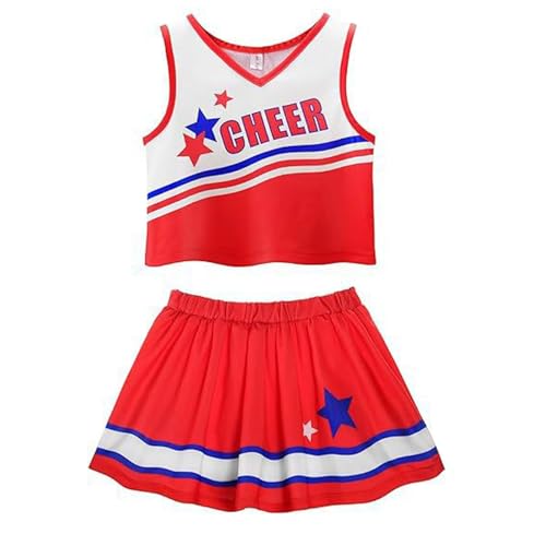 Kids Girls Cheerleader Dress Set School Sleeveless Crop Tops Pleated Dress Set Preppy Performance Dresses Outfit