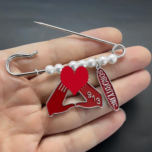 Image of Sorority Brooch Pin - Red D Gesture Pendant Metal Brooch - Gorgeous Sorority Society Symbol Letter Enamel Brooch Pin