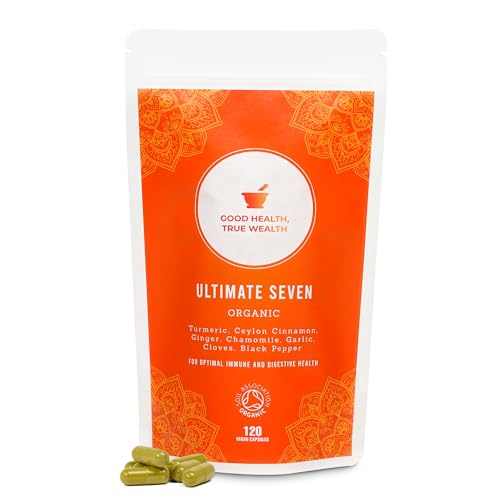 Organic Supplement Superfoods | 120 Natural Capsules | Multi-Blend of 7 Super Plant | Turmeric, Ceylon Cinnamon, Ginger, Chamomile, Cloves, Garlic, Black Pepper for Optimal Immune and Digestive Health