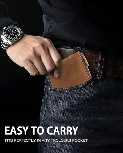 Huztencor Zipper Wallet Men RFID Blocking Leather Bifold Credit Card Wallets (FBA) | RFID Blocking, Bifold, FBA