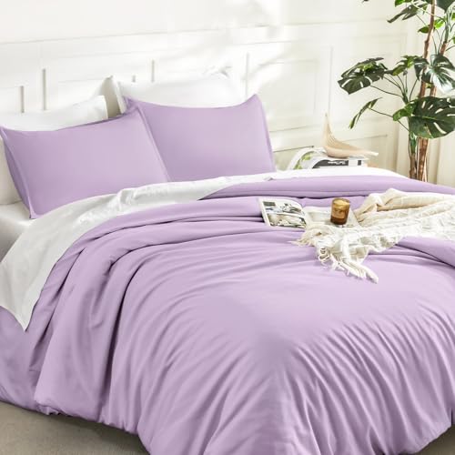 Image of Litanika Lavender Purple Comforter Full Size, 3 Pieces Lightweight Solid Bedding Comforter Set, All Season Fluffy Bed Set (79x90In Comforter & 2 Pillowcases)
