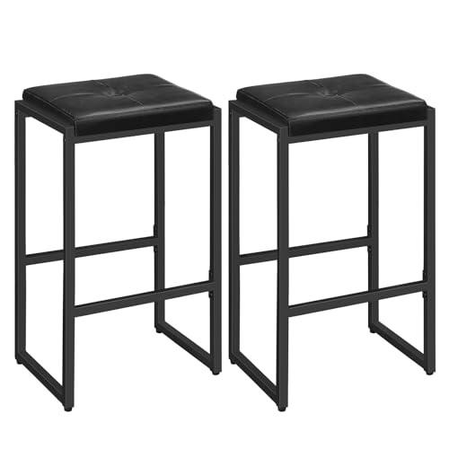 MANHANCRIS Taburetes de Bar, Juego de 2 Taburetes de Bar, Taburetes de Desayuno de 66 cm Tapizados en Cuero PU, Taburetes de Bar Altos para Encimera de Cocina, Bar, Fácil Montaje, Negro ABAHB05R01