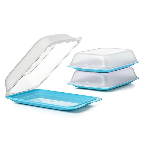 TATAY Porta Affettati per Frigorifero Fresh | Set di 3 Maxi | Contenitori per Alimenti, Impilabili | Adatti a Microonde, Congelatore e Lavastoviglie | Senza BPA, 17x6,2x25,2cm, Colore Turchese