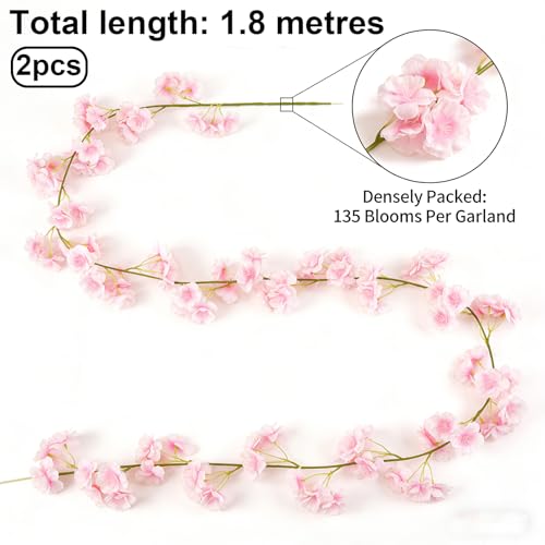 2 Stück 180 cm Künstlich Kirschblüten Girlande Rosa Frühlingsdeko Kirschblüten Deko Künstliche Blumengirlande Deko Kunstblumen Wie Echt Fake Blumen Girlande für Außen Innen Wanddeko Hochzeitsdeko
