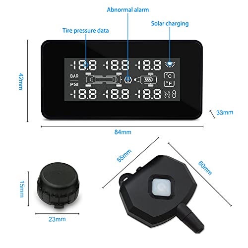 WYYHAA Sistema De Monitoreo De Presión De Neumáticos De Energía Solar TPMS, con 6 Sensores Externos LCD Pantalla En Tiempo Real Y Función De Alarma para Autocares RVs (0-8BAR)