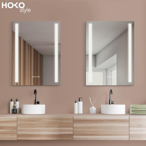 HOKO LED Badspiegel 50x70 cm. Mit Uhr + ANTIBESCHLAG SPIEGELHEIZUNG. Design Bad Spiegel mit Beleuchtung. + LED Wechsel - Warmweiß… – Ansicht 5