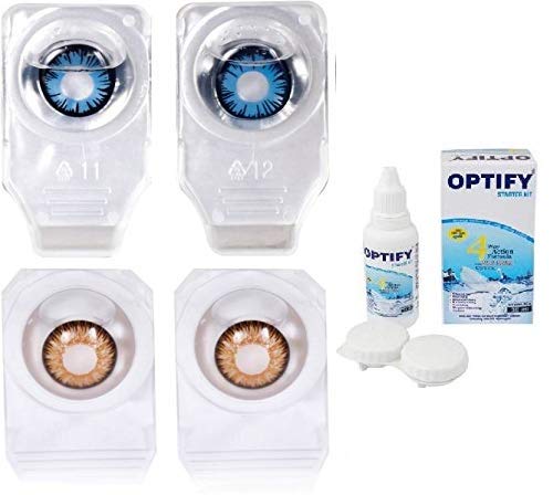 Optify Combo Pack Monthly Color Contact Lens (Zero Power, Dark Blue-Honey, Pack of 2)