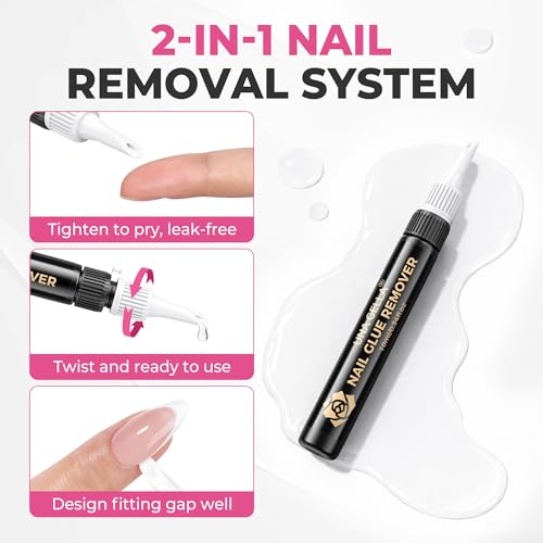 Image of UNA GELLA 15g Semi Solid Nail Glue and 10ml Nail Glue Remover Kit for Press On Nails, No U V Light Needed Quick Dry Adhesive, Rotary Flow Control Debonder with Built-in Pry Bar Tip, 28+ Days Hold