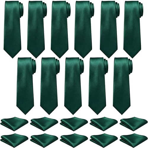 Image of Sureio 20 Pcs Men Tie and Pocket Square Set Satin Formal Solid Ties for Men Pocket Square Handkerchief for Wedding