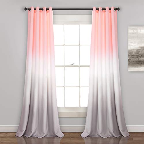 Lush Decor, Blush and Gray Umbre Fiesta Curtains Room Darkening Window Panel Set for Living Dining, Bedroom (Pair), 95” x 52