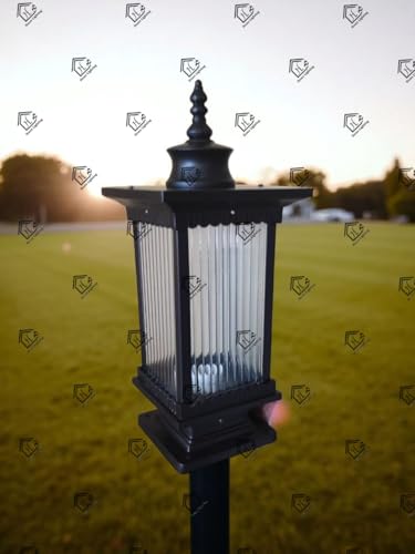 Image of Outdoor Wall Lantern Light, Black Finish, Ribbed Glass Shade and Black Hanging & Gate Light (Half Wall, 1) (GATE LAMP, 3)