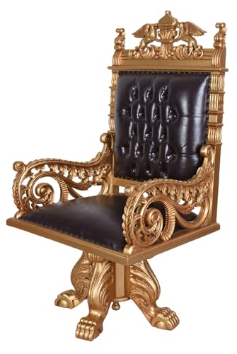 Thron Gigantischer Armlehnsessel mit Goldener Verzierung Lederbezug Optik mar420 Palazzo Exklusiv